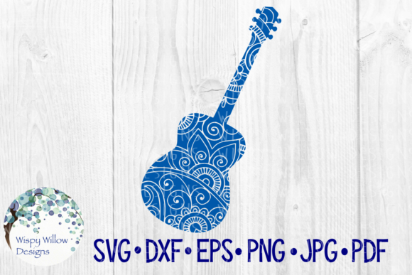 Acoustic Guitar Floral Zentangle Mandala Graphics for Crafts