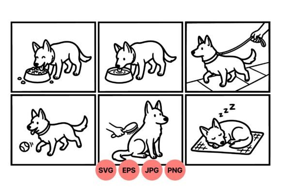 Cute Puppy Daily Routine Clipart for Branding and Packaging