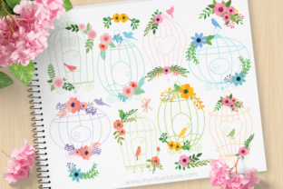 Floral Bird Cages Clipart for Creative Design Projects