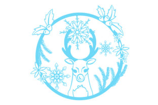 Reindeer in a Floral Wreath with Snowflakes for Intricate Cuts Crafts